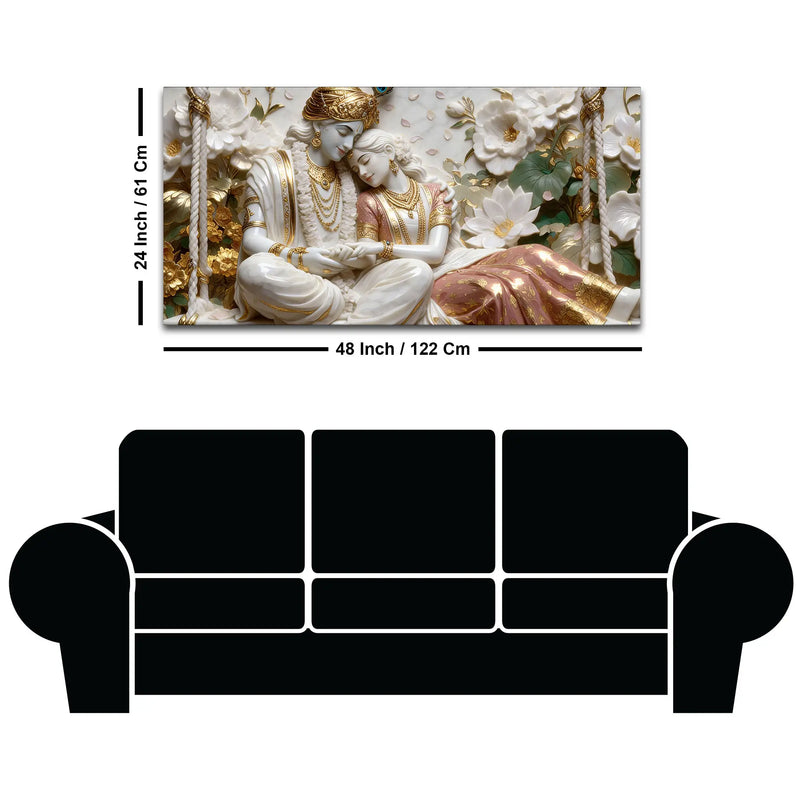 Divine Shree Radha Krishna on Floral Swing 3D Canvas Wall Painting