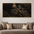 Divine Shree Radha Krishna Playing Flute Metallic Look 3D Canvas Wall Painting