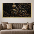 Divine Shree Radha Krishna Playing Flute Metallic Look 3D Canvas Wall Painting