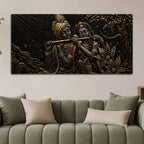 Divine Shree Radha Krishna Playing Flute Metallic Look 3D Canvas Wall Painting