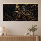 Divine Shree Radha Krishna Playing Flute Metallic Look 3D Canvas Wall Painting