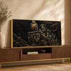 Divine Shree Radha Krishna Playing Flute Metallic Look 3D Canvas Wall Painting