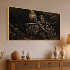 Divine Shree Radha Krishna Playing Flute Metallic Look 3D Canvas Wall Painting