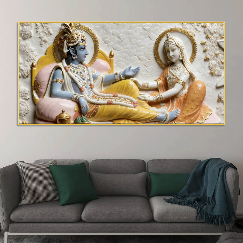 Divine Shree Radha Krishna Royal Blessings 3D Canvas Wall Painting
