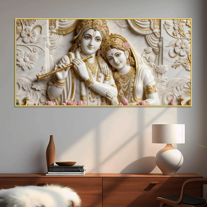Divine Shree Radha Krishna Sacred Couple 3D Canvas Wall Painting