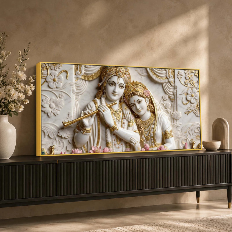 Divine Shree Radha Krishna Sacred Couple 3D Canvas Wall Painting