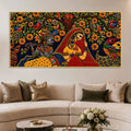 Divine Shree Radha Krishna with Birds in Floral Garden Tanjore Style 3D Canvas Painting