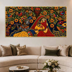 Divine Shree Radha Krishna with Birds in Floral Garden Tanjore Style 3D Canvas Painting