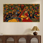 Divine Shree Radha Krishna with Birds in Floral Garden Tanjore Style 3D Canvas Painting