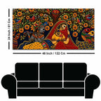 Divine Shree Radha Krishna with Birds in Floral Garden Tanjore Style 3D Canvas Painting