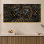 Divine Shree Radha Krishna with Peacock Metallic Look 3D Canvas Wall Painting