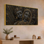 Divine Shree Radha Krishna with Peacock Metallic Look 3D Canvas Wall Painting