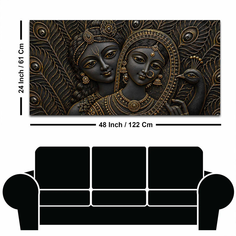 Divine Shree Radha Krishna with Peacock Metallic Look 3D Canvas Wall Painting