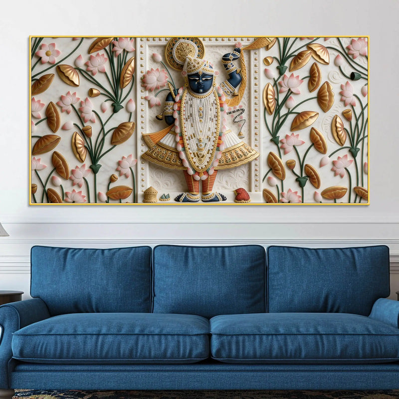 Divine Shreenathji Lotus Blossom 3D Canvas Wall Painting