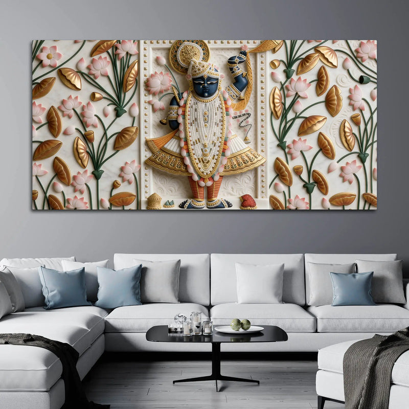 Divine Shreenathji Lotus Blossom 3D Canvas Wall Painting