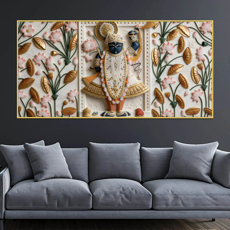 Divine Shreenathji Lotus Blossom 3D Canvas Wall Painting