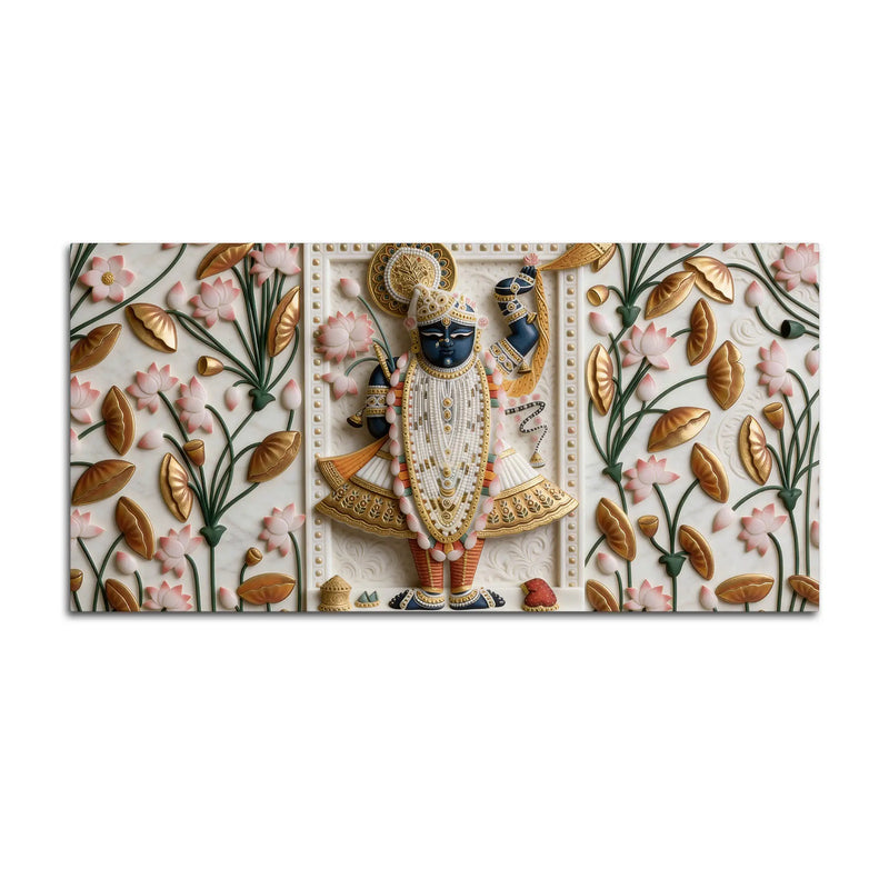 Divine Shreenathji Lotus Blossom 3D Canvas Wall Painting