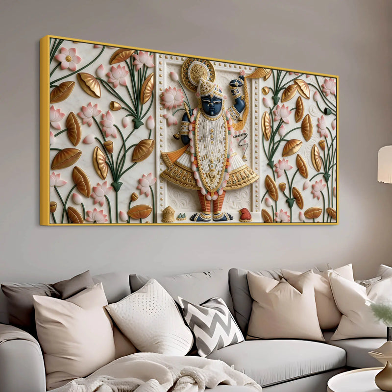 Divine Shreenathji Lotus Blossom 3D Canvas Wall Painting