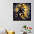 Divine Shri Krishna Playing Flute Canvas Wall Painting