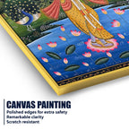 Divine Shri Krishna Playing Flute In Lotus Pond Pichwai Style Canvas Wall Painting