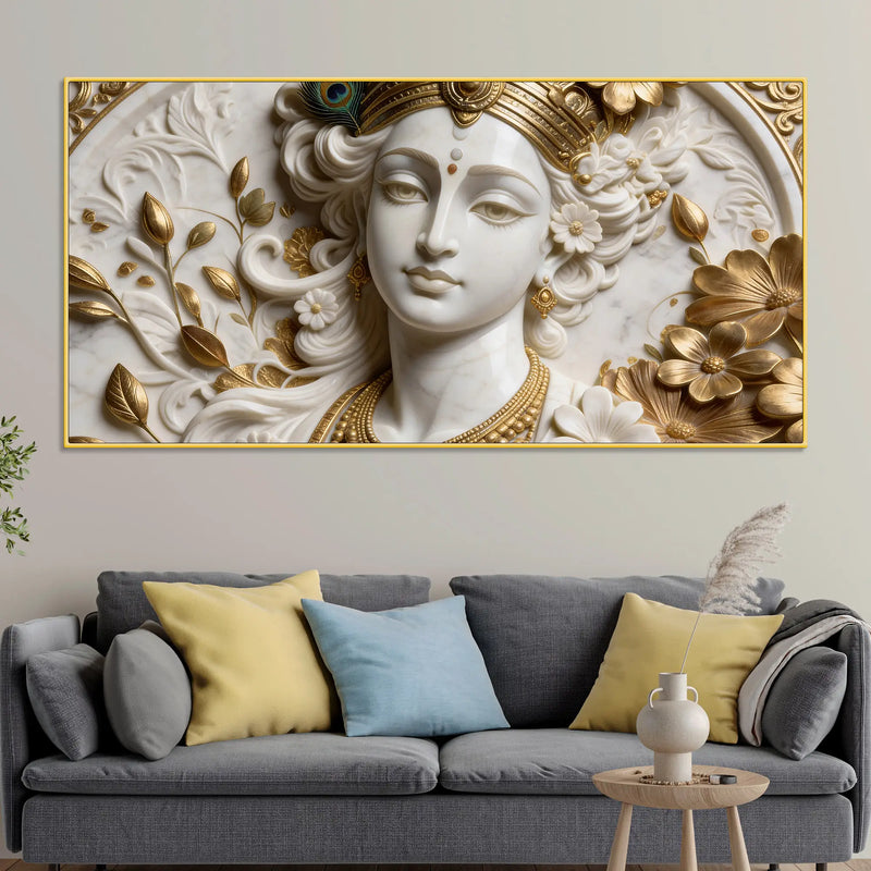 Divine Shri Krishna Portrait 3D Canvas Wall Painting