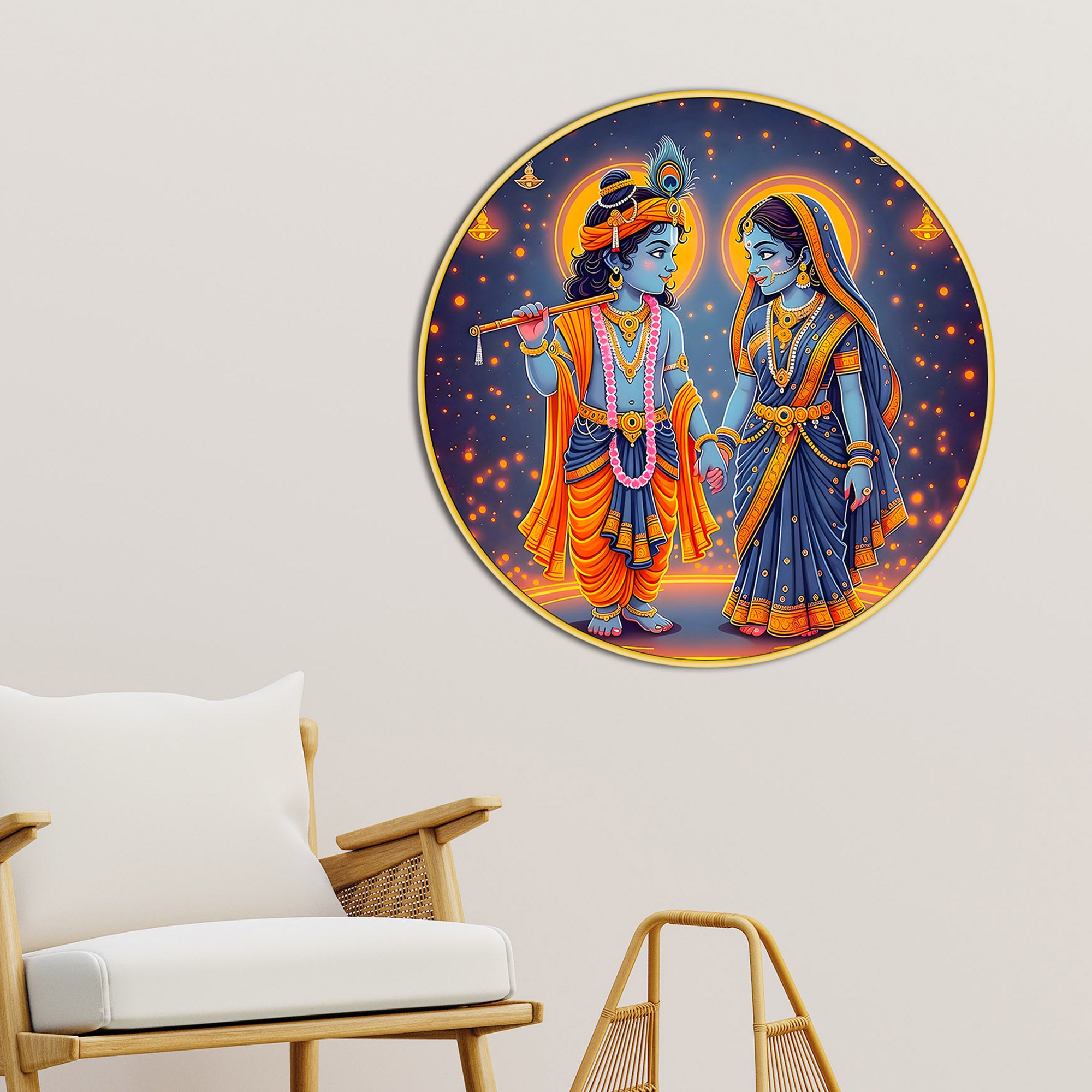 Divine Shri Radha Krishna Round Painting