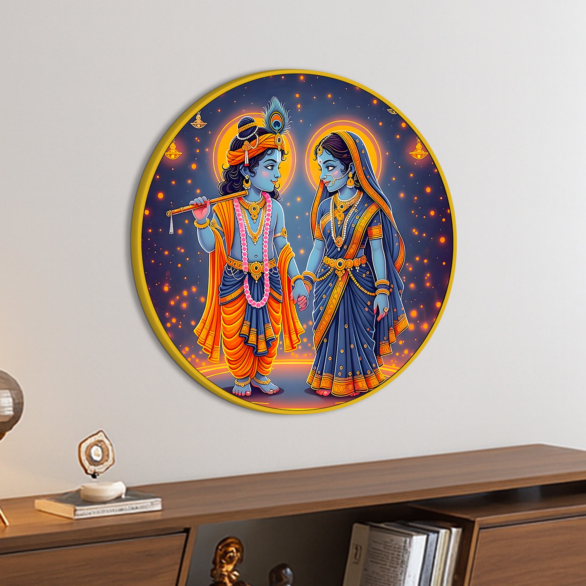 Divine Shri Radha Krishna Round Painting