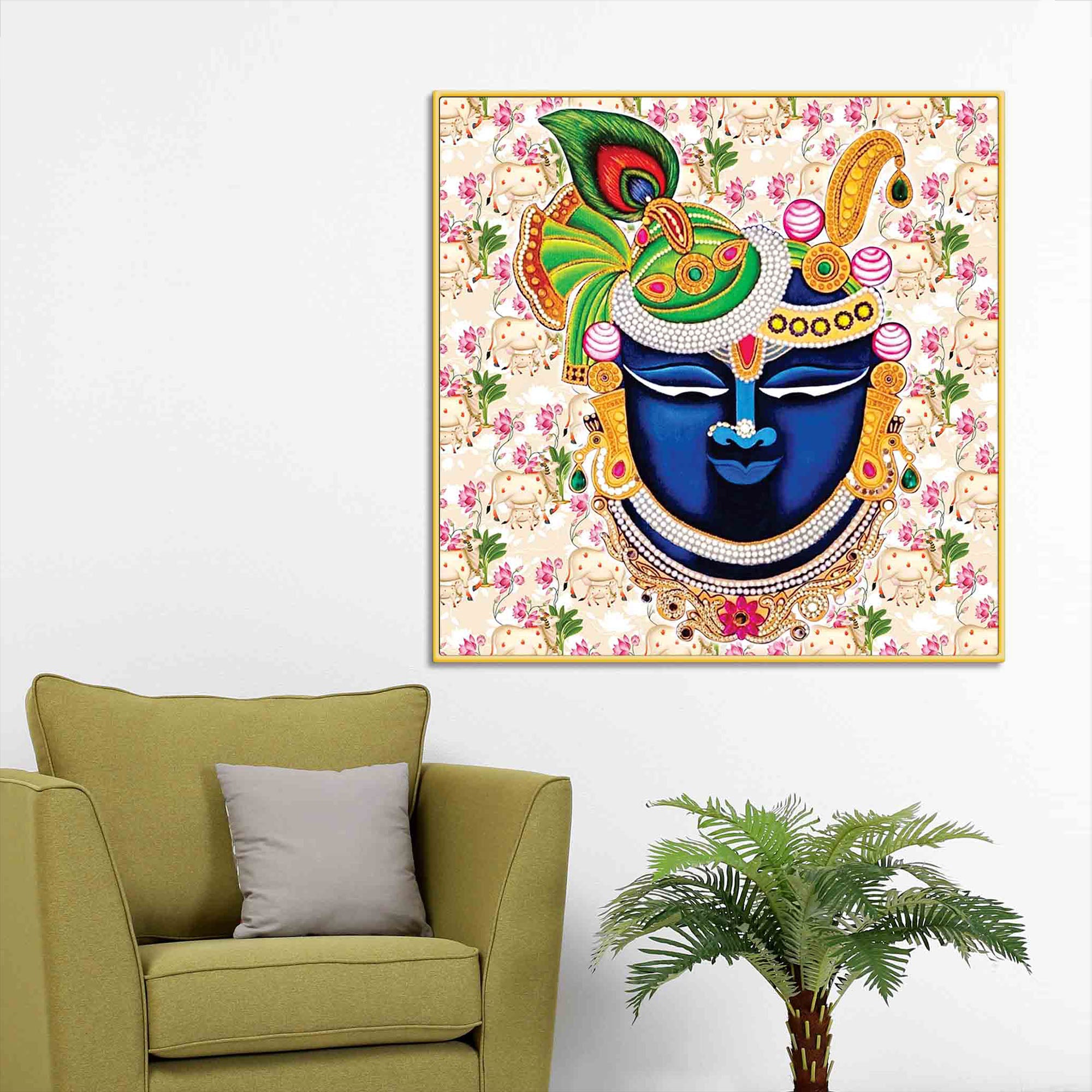 Divine Shrinath Ji Face Canvas Painting | Pichwai Spiritual Wall Décor