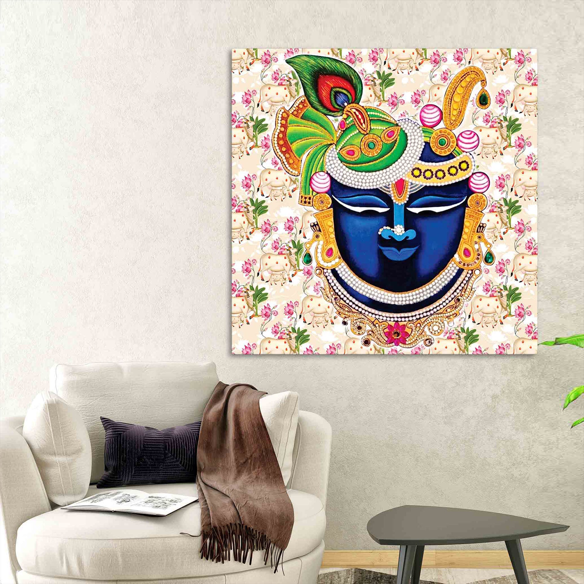Divine Shrinath Ji Face Canvas Painting | Pichwai Spiritual Wall Décor