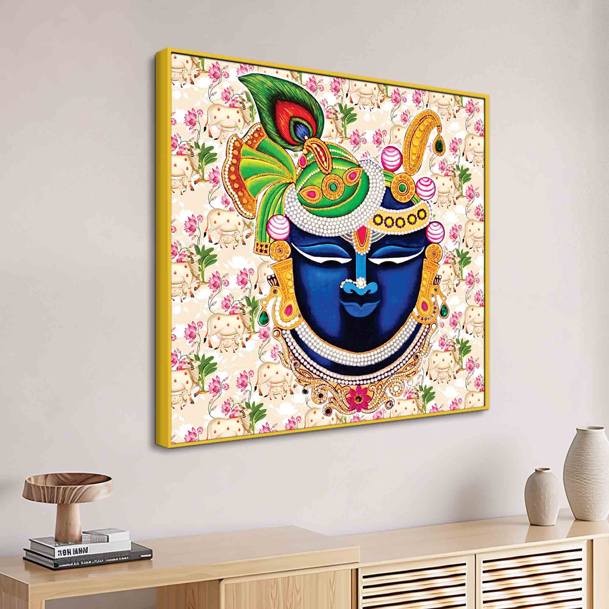 Divine Shrinath Ji Face Canvas Painting | Pichwai Spiritual Wall Décor