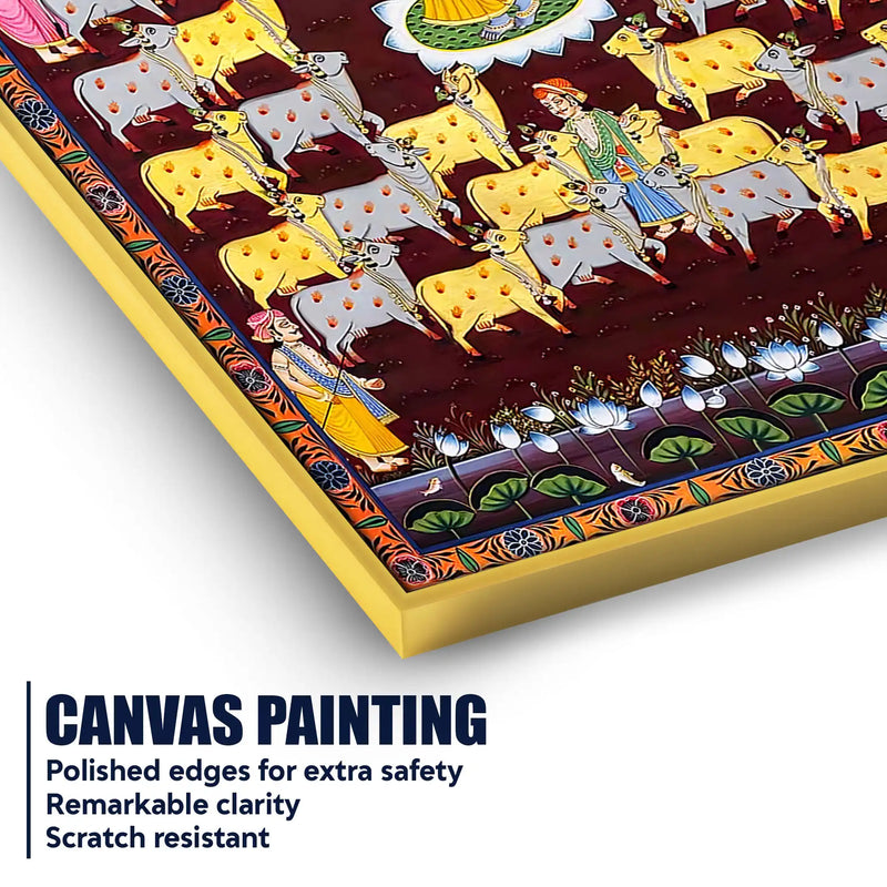 Divine Shrinath Ji Govardhan Leela Pichwai Canvas Wall Painting