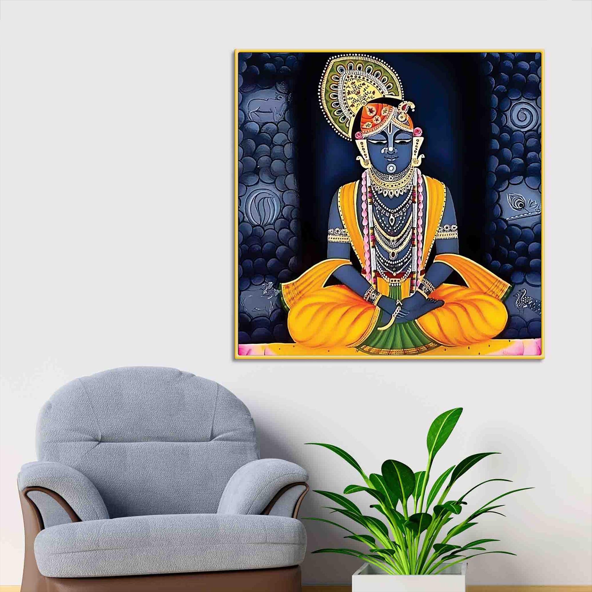 Divine Shrinath Ji Pichwai Style Spiritual Art Wall Painting