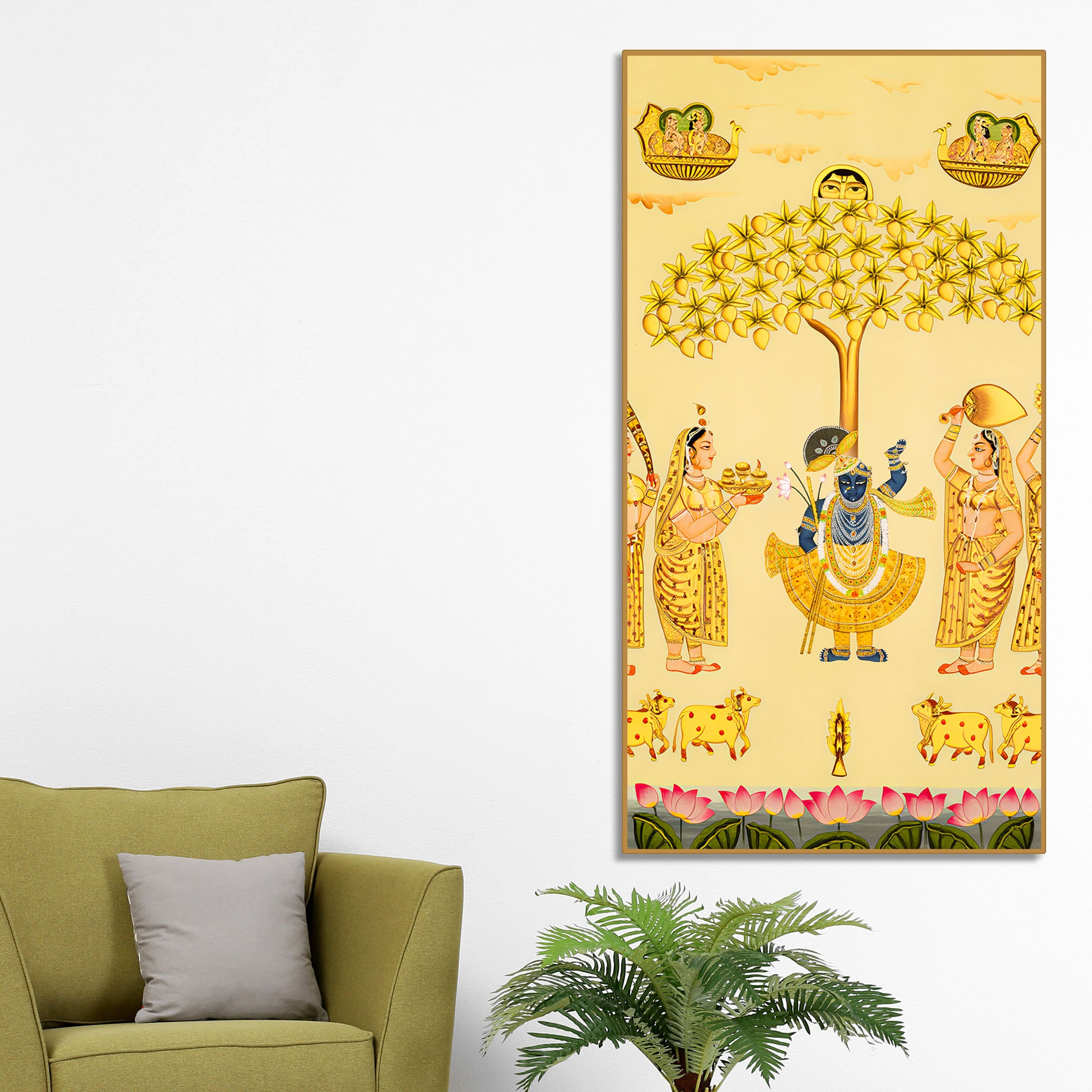 Divine Shrinathji Leela Canvas Painting | Traditional Indian Pichwai Art