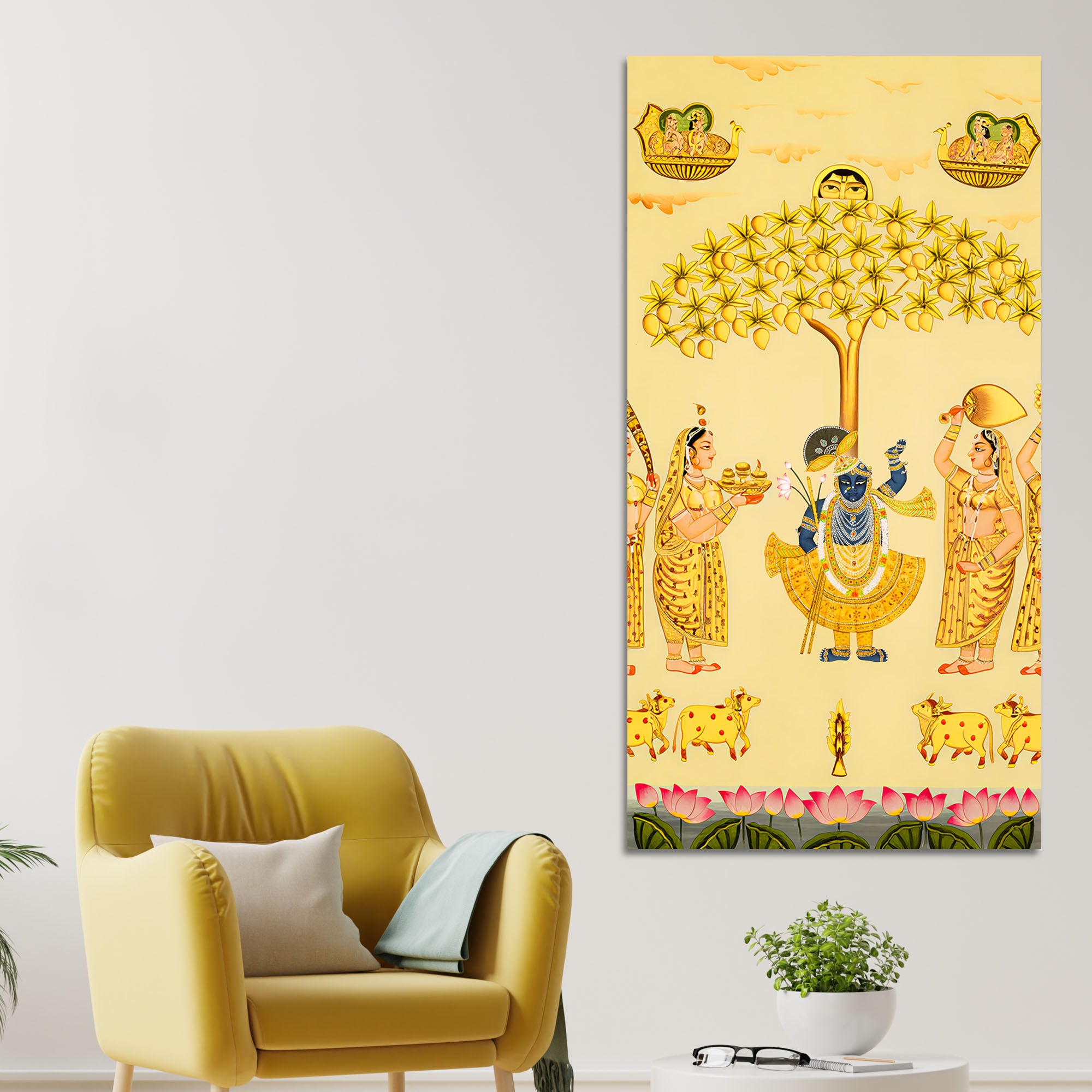 Divine Shrinathji Leela Canvas Painting | Traditional Indian Pichwai Art