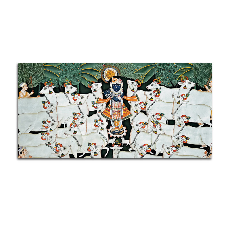 Divine Shrinathji with Cows Traditional Pichwai Painting