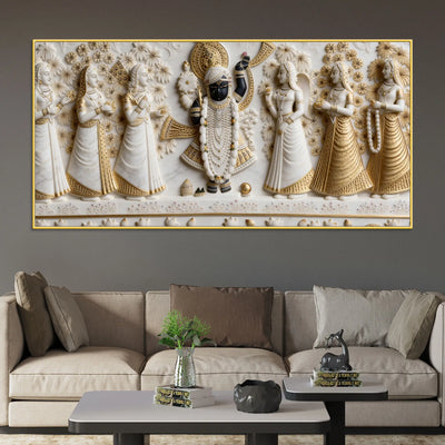Divine Shrinathji with Devoted Gopis 3D Canvas Wall Painting