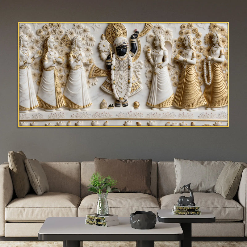 Divine Shrinathji with Devoted Gopis 3D Canvas Wall Painting