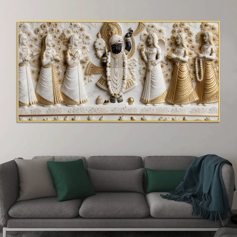 Divine Shrinathji with Devoted Gopis 3D Canvas Wall Painting