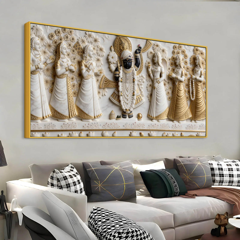 Divine Shrinathji with Devoted Gopis 3D Canvas Wall Painting