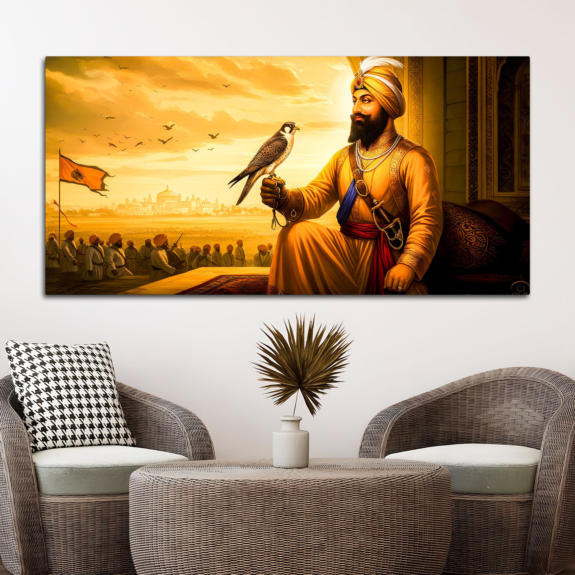 Divine Sikh Guru Ji Wall Painting with Religious Symbol