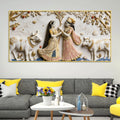 Divine Vrindavan Gopis and Sacred Cows Premium 3D Canvas Wall Painting