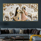 Divine Vrindavan Gopis and Sacred Cows Premium 3D Canvas Wall Painting