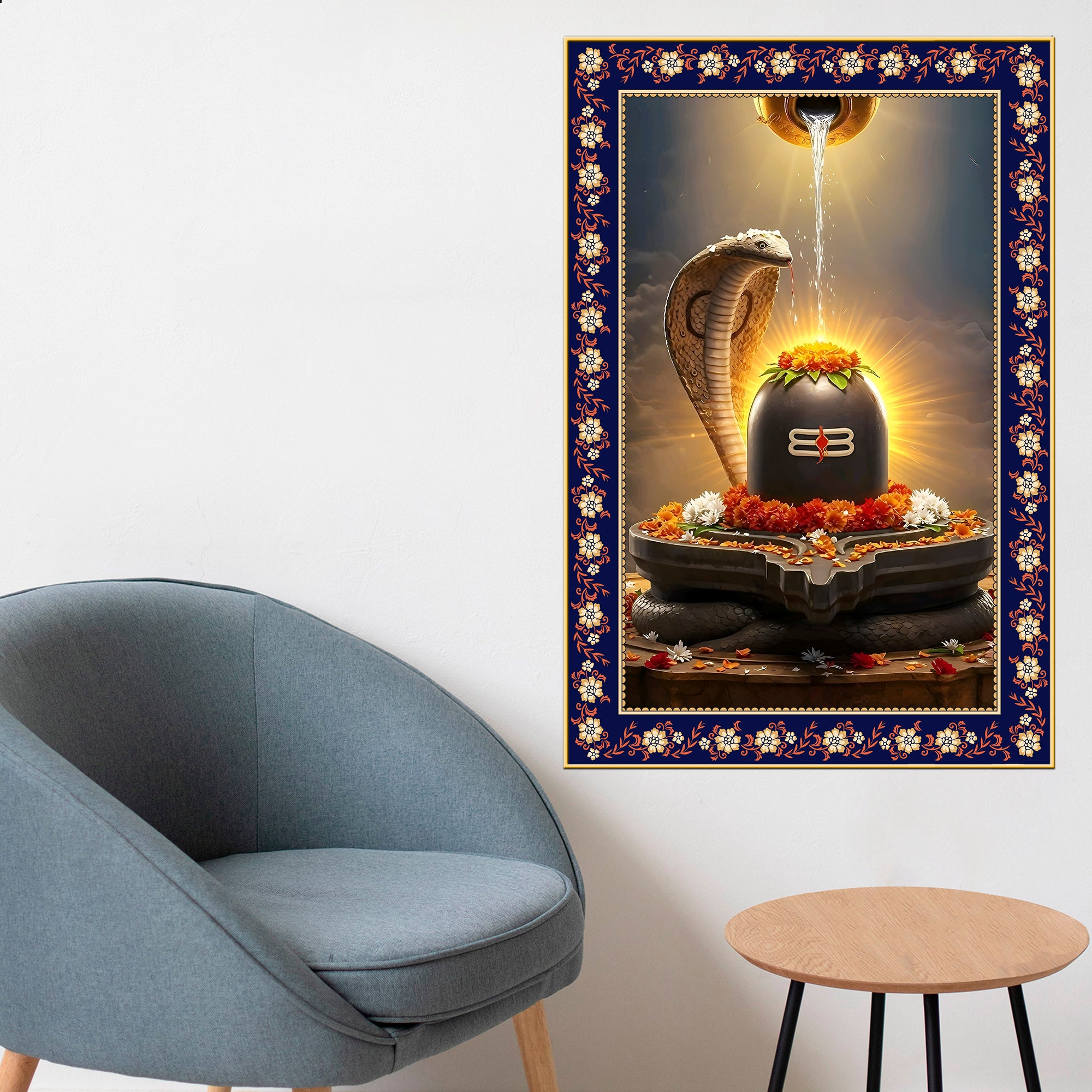 Divinity of the Shivling Floral Border Vertical Wall Painting