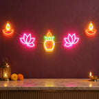 Diwali Multicolor Neon LED Toran Wall Hanging with Diya, Lotus & Swastik Kalash Design