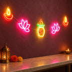 Diwali Multicolor Neon LED Toran Wall Hanging with Diya, Lotus & Swastik Kalash Design