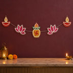 Diwali Multicolor Neon LED Toran Wall Hanging with Diya, Lotus & Swastik Kalash Design