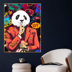 Don'T Tell Your Secrets Panda Cotton Canvas Wall Painting