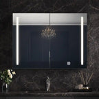 Double Door LED Mirror Cabinet with Vertical Lights and Touch Sensor