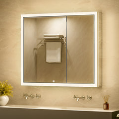 Double Door LED Mirror Cabinet with Warm Backlight and Touch Sensor