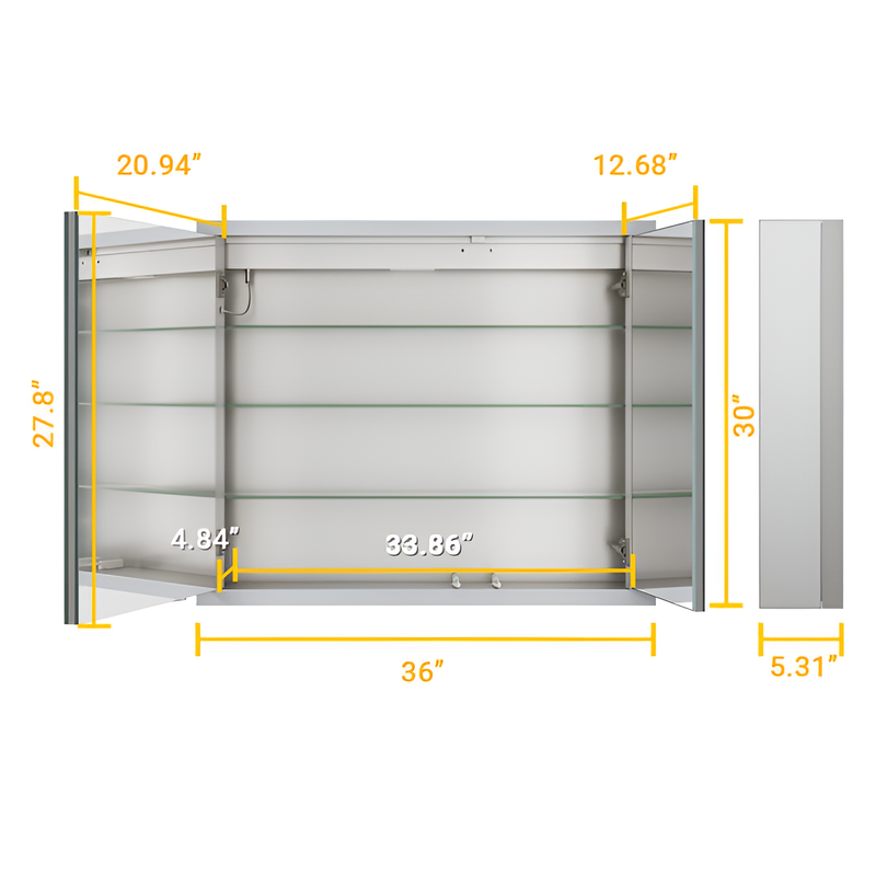 Double Door LED Mirror Cabinet with Warm Backlight and Touch Sensor